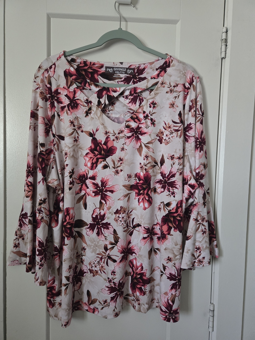 Floral Crisscross Bell-Sleeve Top